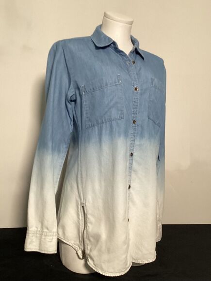 Maurices Women's Size M Blue Ombré Button-Up Tunic Top Long Sleeve Casual - Picture 4 of 10